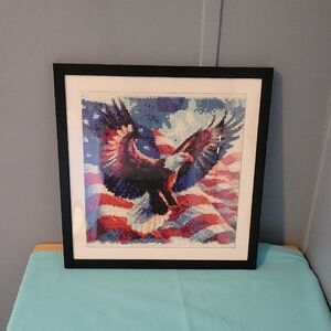 🆕️ Homemade American Flag and eagle diamond art with black frame 12x12